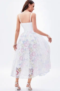 A Line Spaghetti Straps Printed Maxi Graduation Dress
