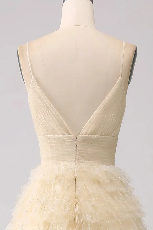 A Line Spaghetti Straps Pink Princess Prom Dress with Ruffles
