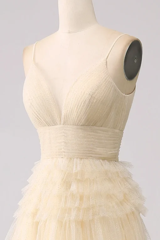 A Line Spaghetti Straps Pink Princess Prom Dress with Ruffles