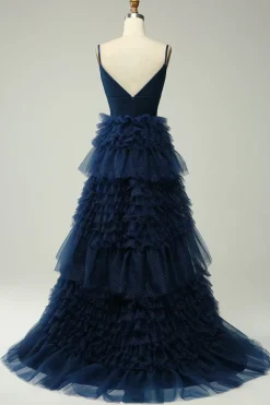 A Line Spaghetti Straps Pink Princess Prom Dress with Ruffles