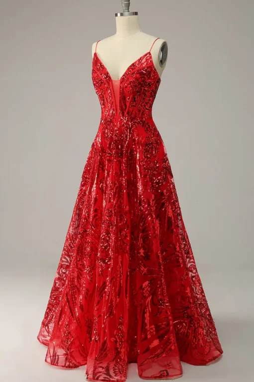 A Line Spaghetti Straps Princess Prom Dress with Criss Cross Back