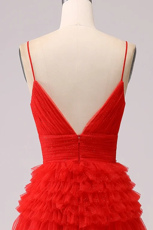 A Line Spaghetti Straps Pink Princess Prom Dress with Ruffles