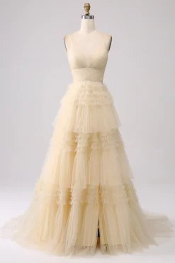 A Line Spaghetti Straps Pink Princess Prom Dress with Ruffles