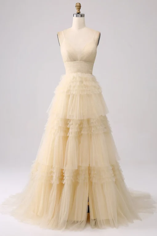 A Line Spaghetti Straps Pink Princess Prom Dress with Ruffles