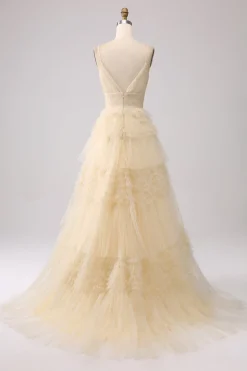 A Line Spaghetti Straps Pink Princess Prom Dress with Ruffles
