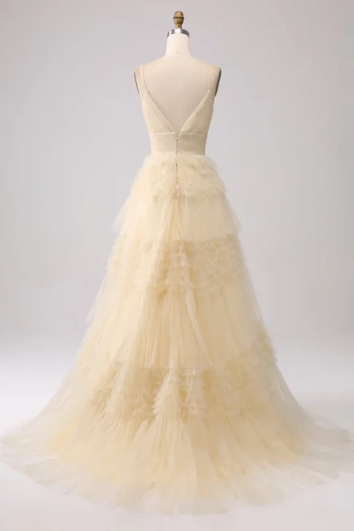 A Line Spaghetti Straps Pink Princess Prom Dress with Ruffles