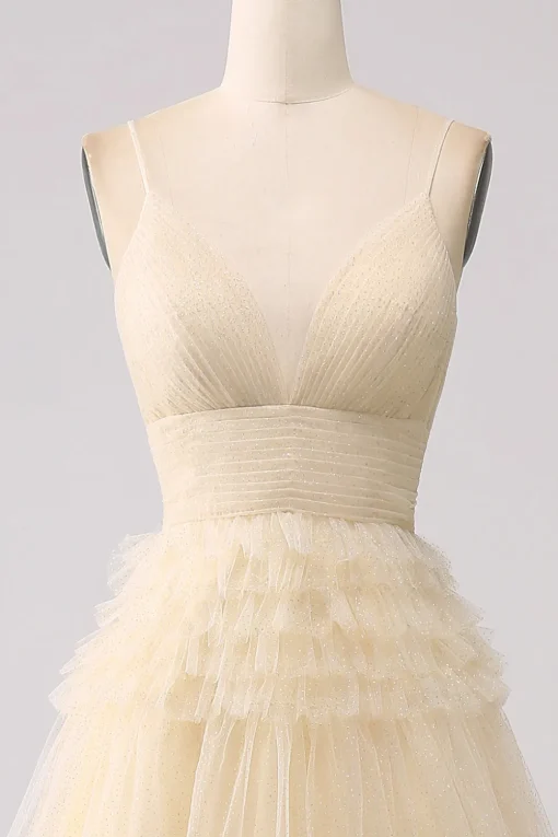 A Line Spaghetti Straps Pink Princess Prom Dress with Ruffles