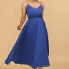 A Line Spaghetti Straps Royal Blue Tea Length Bridesmaid Dress