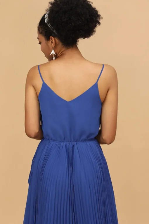 A Line Spaghetti Straps Royal Blue Tea Length Bridesmaid Dress