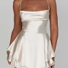 A Line Spaghetti Straps White Graduation Dress with Lace-up Back