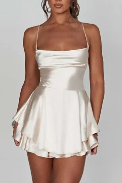 A Line Spaghetti Straps White Graduation Dress with Lace-up Back