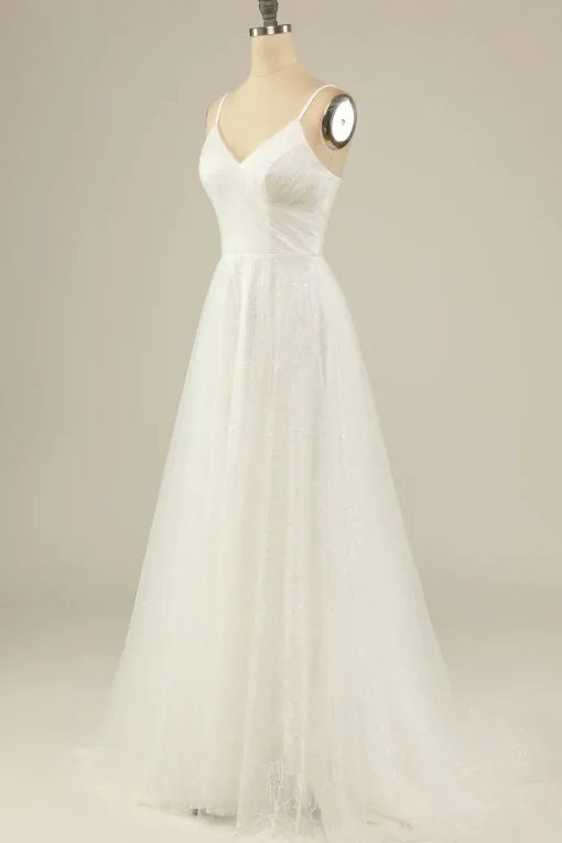A Line Spaghetti Straps White Tulle Party Dress