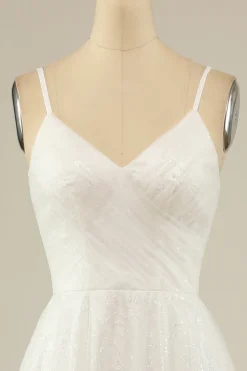 A Line Spaghetti Straps White Tulle Party Dress
