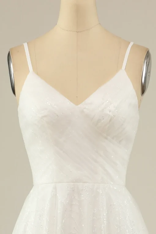 A Line Spaghetti Straps White Tulle Party Dress