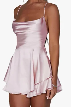 A Line Spaghetti Straps White Graduation Dress with Lace-up Back