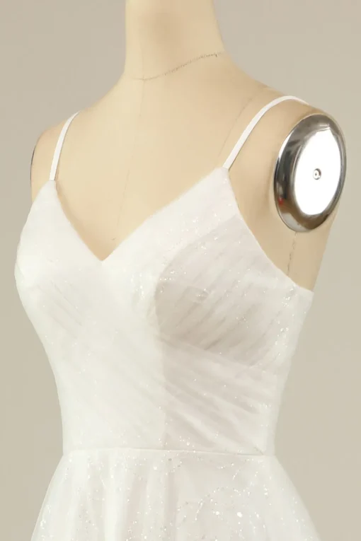 A Line Spaghetti Straps White Tulle Party Dress
