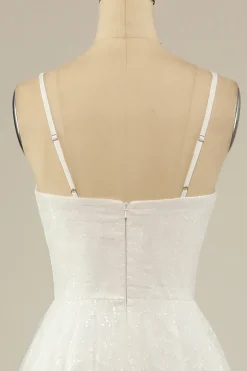 A Line Spaghetti Straps White Tulle Party Dress