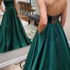 A Line Strapless Dark Green Long Prom Dress Criss Cross Back