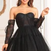 A Line Sweetheart Black Graduation Dress with Lace Sleeves