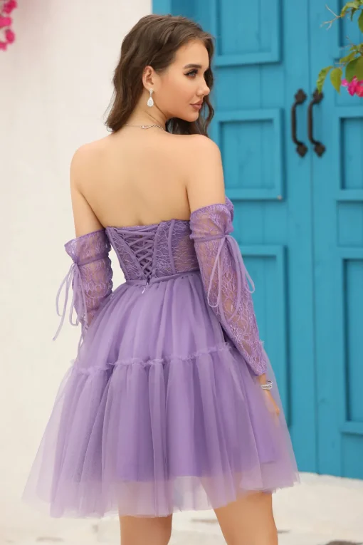 A Line Sweetheart Black Graduation Dress with Lace Sleeves