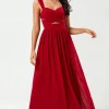 A Line Sweetheart Burgundy Long Bridesmaid Dress with Keyhole
