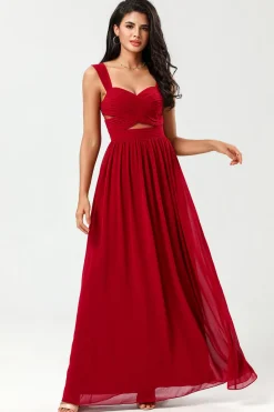 A Line Sweetheart Burgundy Long Bridesmaid Dress with Keyhole