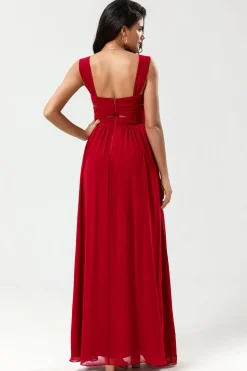 A Line Sweetheart Burgundy Long Bridesmaid Dress with Keyhole