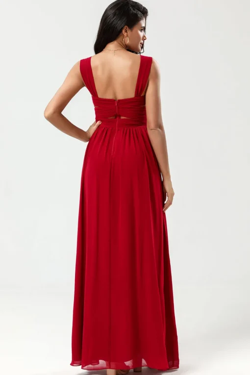 A Line Sweetheart Burgundy Long Bridesmaid Dress with Keyhole