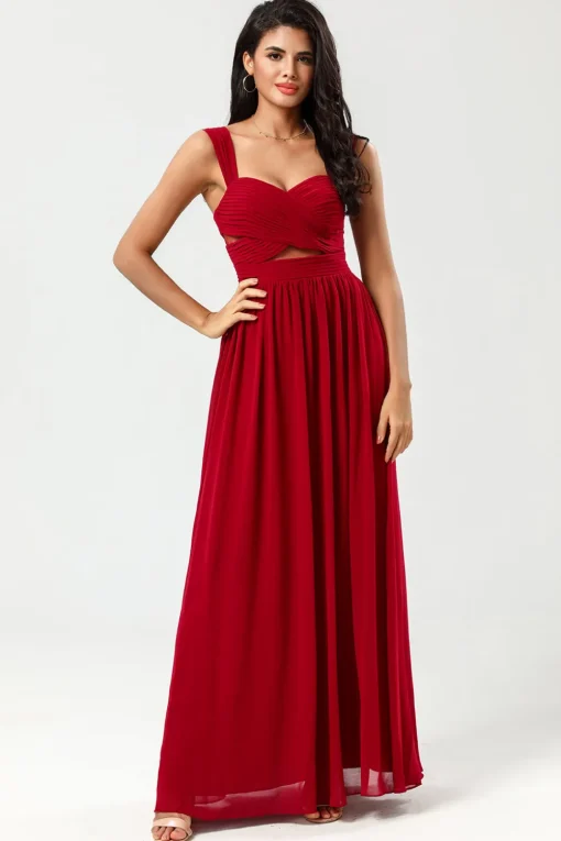 A Line Sweetheart Burgundy Long Bridesmaid Dress with Keyhole