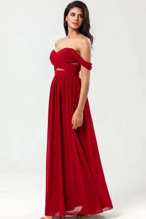 A Line Sweetheart Burgundy Long Bridesmaid Dress with Keyhole