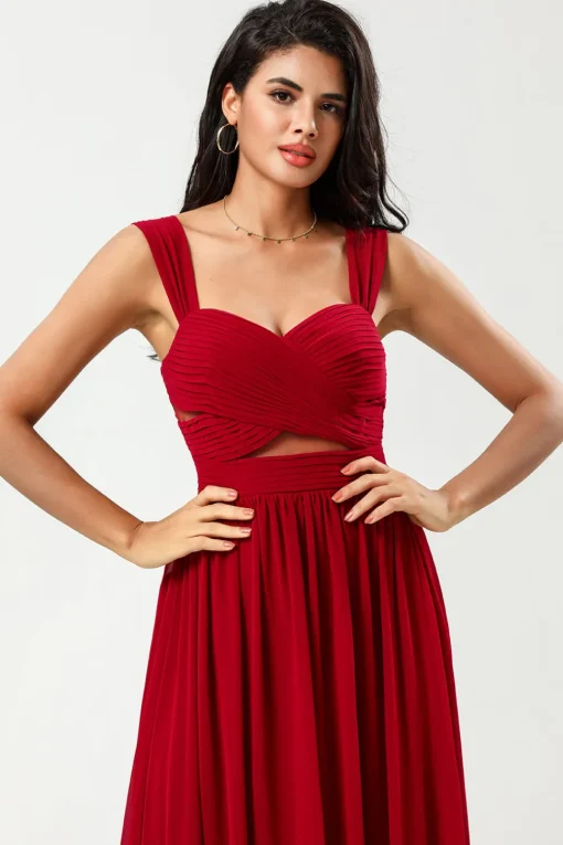 A Line Sweetheart Burgundy Long Bridesmaid Dress with Keyhole