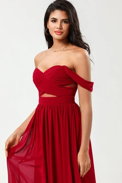 A Line Sweetheart Burgundy Long Bridesmaid Dress with Keyhole