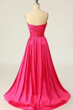 A Line Sweetheart Hot Pink Long Prom Dress with Ruched