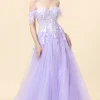 A Line Sweetheart Lavender Long Prom Dress with Appliques