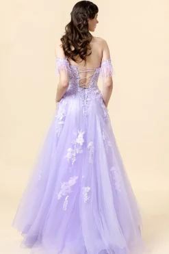 A Line Sweetheart Lavender Long Prom Dress with Appliques