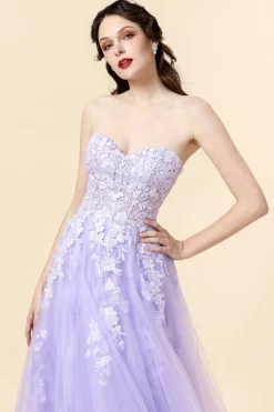 A Line Sweetheart Lavender Long Prom Dress with Appliques