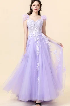 A Line Sweetheart Lavender Long Prom Dress with Appliques