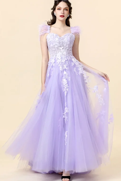 A Line Sweetheart Lavender Long Prom Dress with Appliques