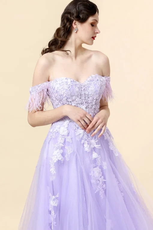 A Line Sweetheart Lavender Long Prom Dress with Appliques