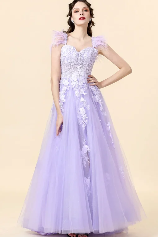 A Line Sweetheart Lavender Long Prom Dress with Appliques