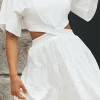 A Line White Graduation Dress with Hollow-out