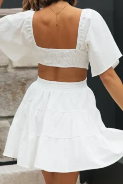 A Line White Graduation Dress with Hollow-out