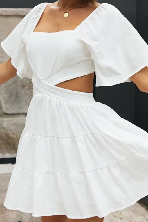 A Line White Graduation Dress with Hollow-out