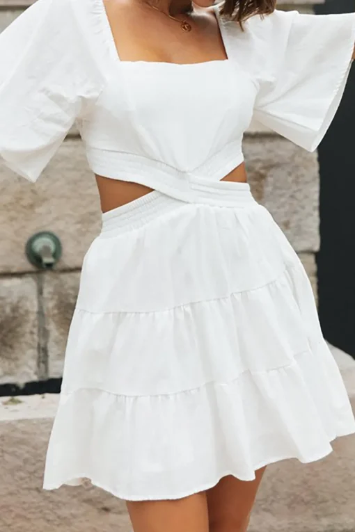 A Line White Graduation Dress with Hollow-out
