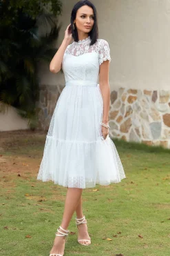 A Line White Lace Wedding Guest Party Dress