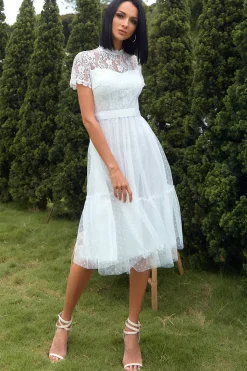 A Line White Lace Wedding Guest Party Dress