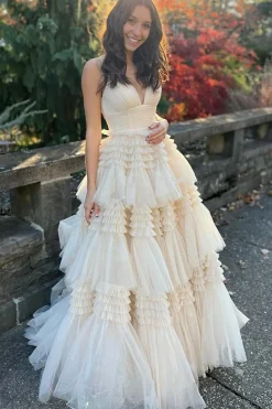 A Line White Spaghetti Straps Princess Prom Dress with Slit