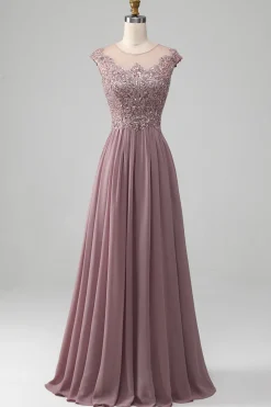 A-Line Beaded Blush Prom Dress