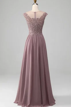 A-Line Beaded Blush Prom Dress
