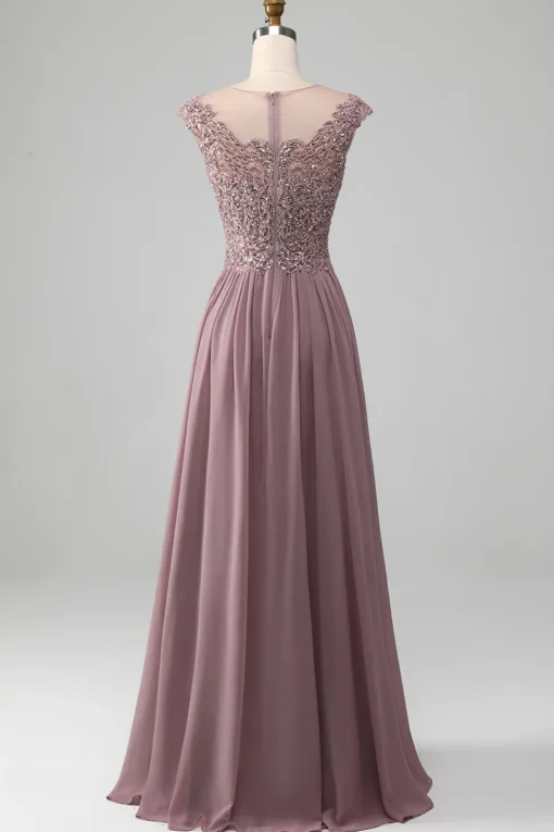 A-Line Beaded Blush Prom Dress